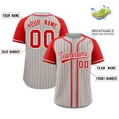 Gray Red Stripe Raglan Sleeves Fashion Baseball Jersey 2