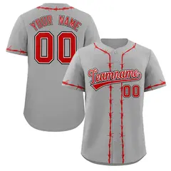 Gray Red Thorns Ribbed Classic Authentic Baseball Jersey