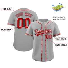 Gray Red Thorns Ribbed Classic Authentic Baseball Jersey 2