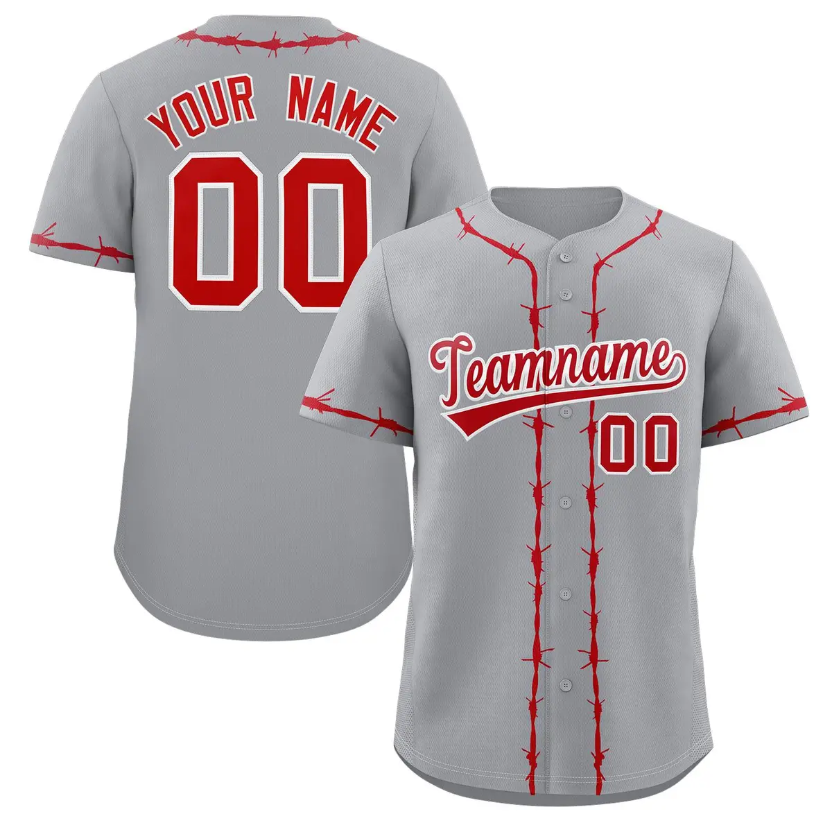 Gray Red Thorns Ribbed Classic Authentic Baseball Jersey