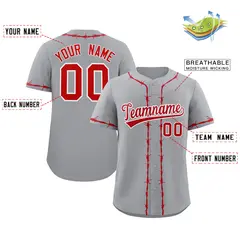 Gray Red Thorns Ribbed Classic Authentic Baseball Jersey 2