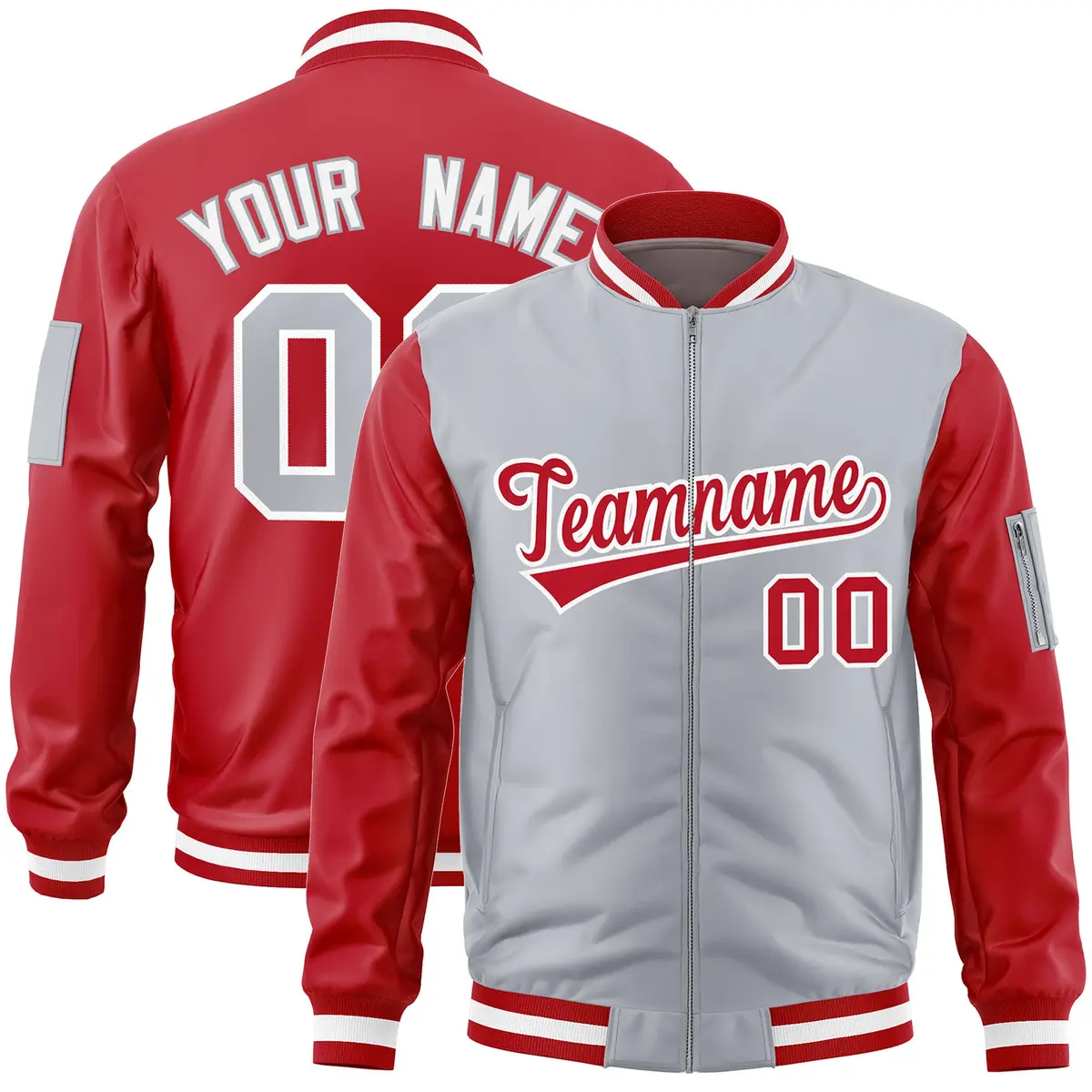 Gray Red Two-Tone Varsity Letterman Bomber Jacket