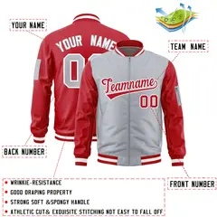 Gray Red Two-Tone Varsity Letterman Bomber Jacket 2