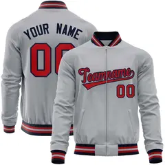 Gray Red Varsity Full-Zip Letterman Baseball Jacket 1