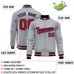 Gray Red Varsity Full-Zip Letterman Baseball Jacket 4