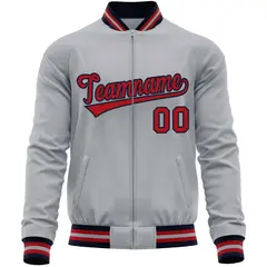 Gray Red Varsity Full-Zip Letterman Baseball Jacket 5