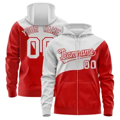 Gray Red Wave Color Block Varsity Full-Zip Letterman Hoodie 1