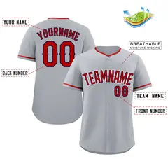 Gray Red-White Authentic Classic Baseball Jersey 2