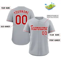 Gray Red-White Authentic Classic Baseball Jersey 2