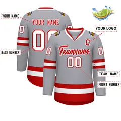 Gray Red-White Classic Style Hockey Jersey 2