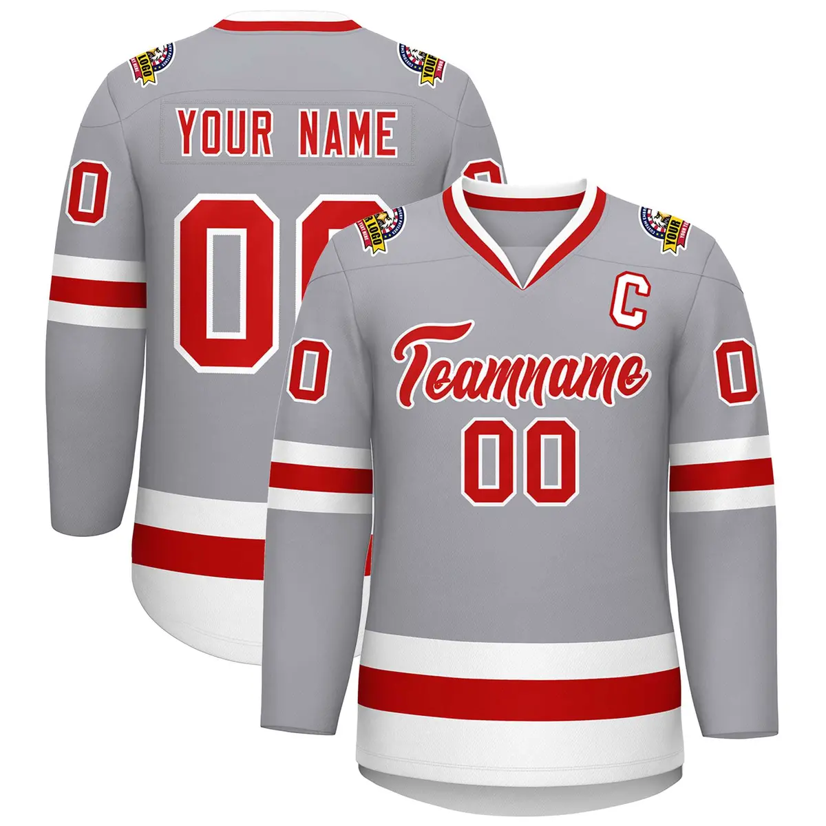 Gray Red-White Classic Style Hockey Jersey