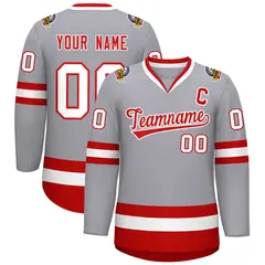 Gray Red-White Classic Style Hockey Jersey 1