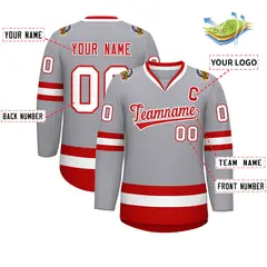 Gray Red-White Classic Style Hockey Jersey 2