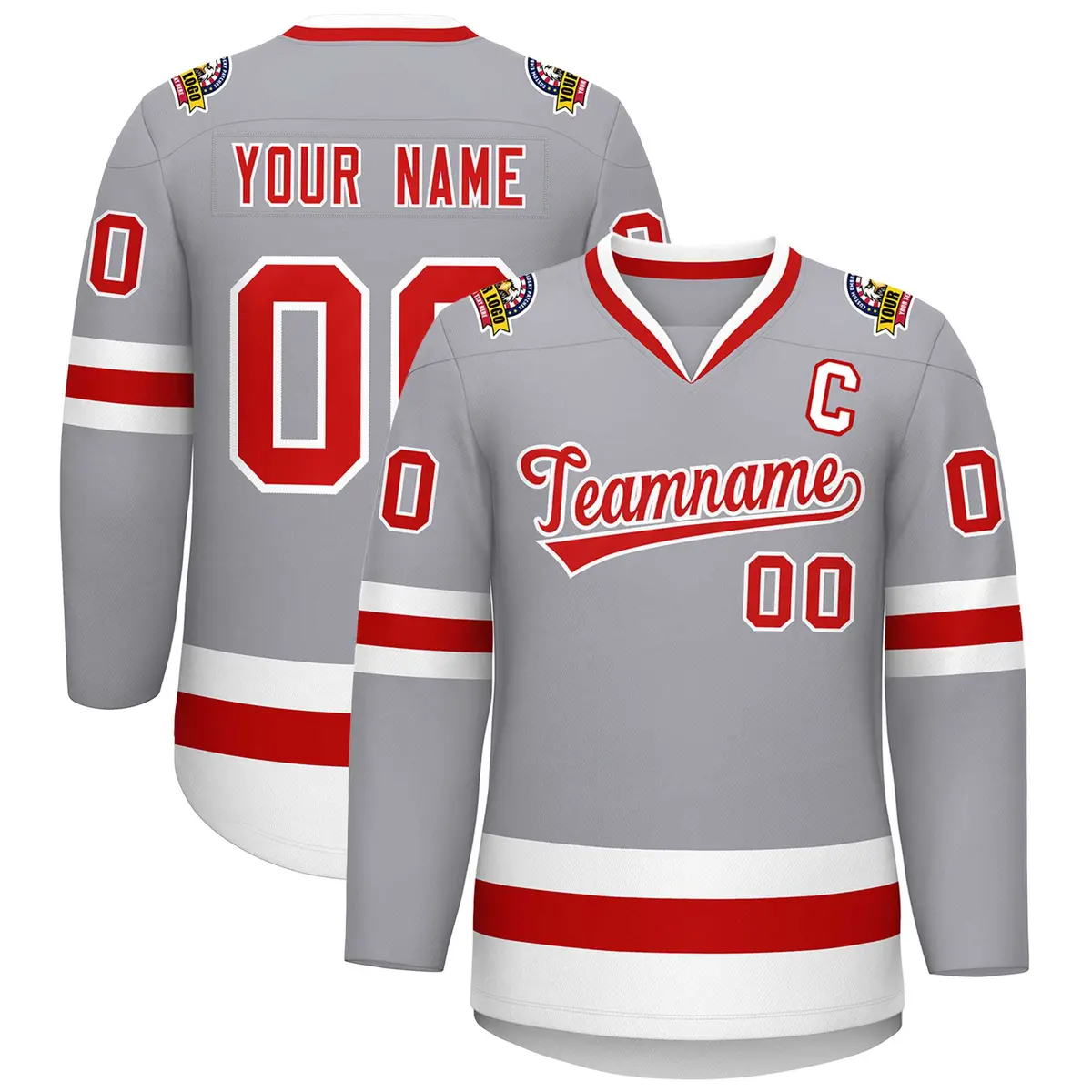 Gray Red-White Classic Style Hockey Jersey