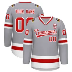 Gray Red-White Classic Style Hockey Jersey 1