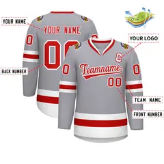 Gray Red-White Classic Style Hockey Jersey 2