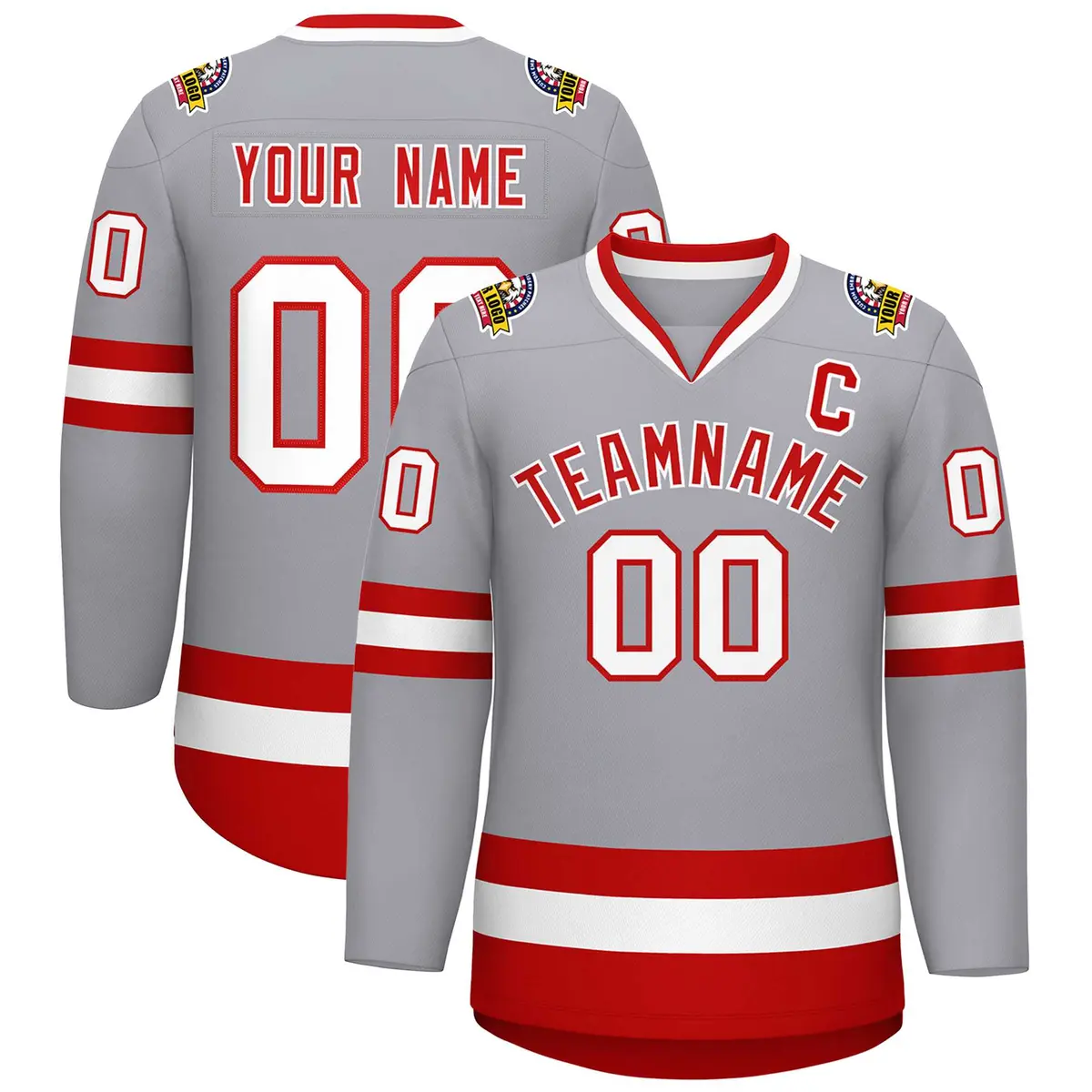 Gray Red-White Classic Style Hockey Jersey