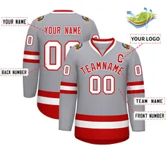 Gray Red-White Classic Style Hockey Jersey 2
