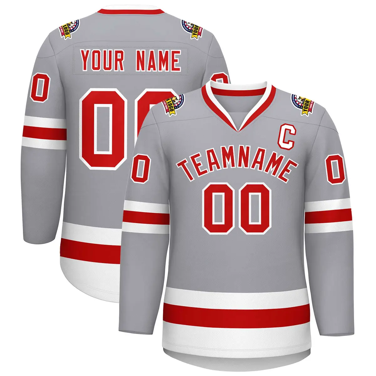 Gray Red-White Classic Style Hockey Jersey
