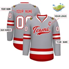 Gray Red-White Classic Style Hockey Jersey 2