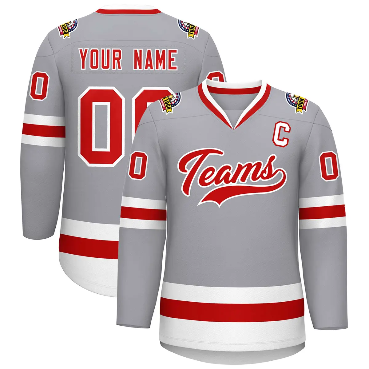Gray Red-White Classic Style Hockey Jersey