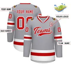 Gray Red-White Classic Style Hockey Jersey 2