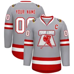 Gray Red-White Classic Style Hockey Jersey 1