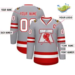 Gray Red-White Classic Style Hockey Jersey 2