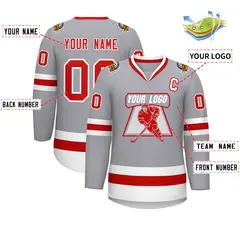 Gray Red-White Classic Style Hockey Jersey 2