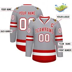 Gray Red-White Classic Style Hockey Jersey 2