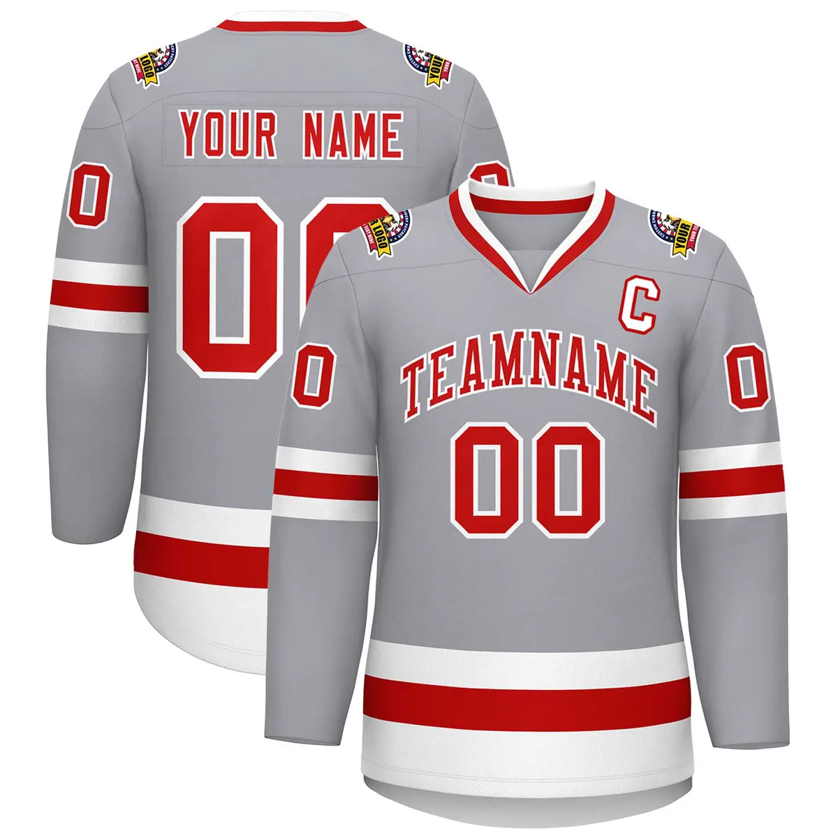 Gray Red-White Classic Style Hockey Jersey
