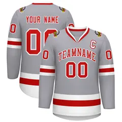 Gray Red-White Classic Style Hockey Jersey 1