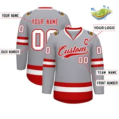 Gray Red-White Classic Style Hockey Jersey 2