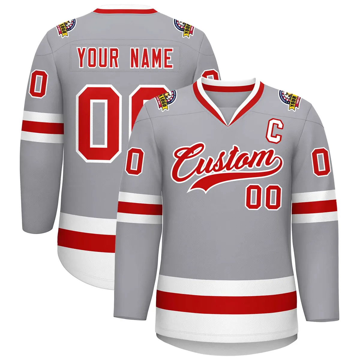 Gray Red-White Classic Style Hockey Jersey
