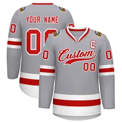 Gray Red-White Classic Style Hockey Jersey 1