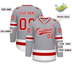 Gray Red-White Classic Style Hockey Jersey 2