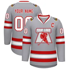 Gray Red-White Classic Style Hockey Jersey 1
