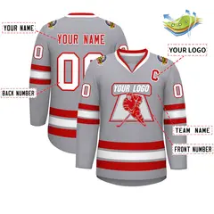 Gray Red-White Classic Style Hockey Jersey 2