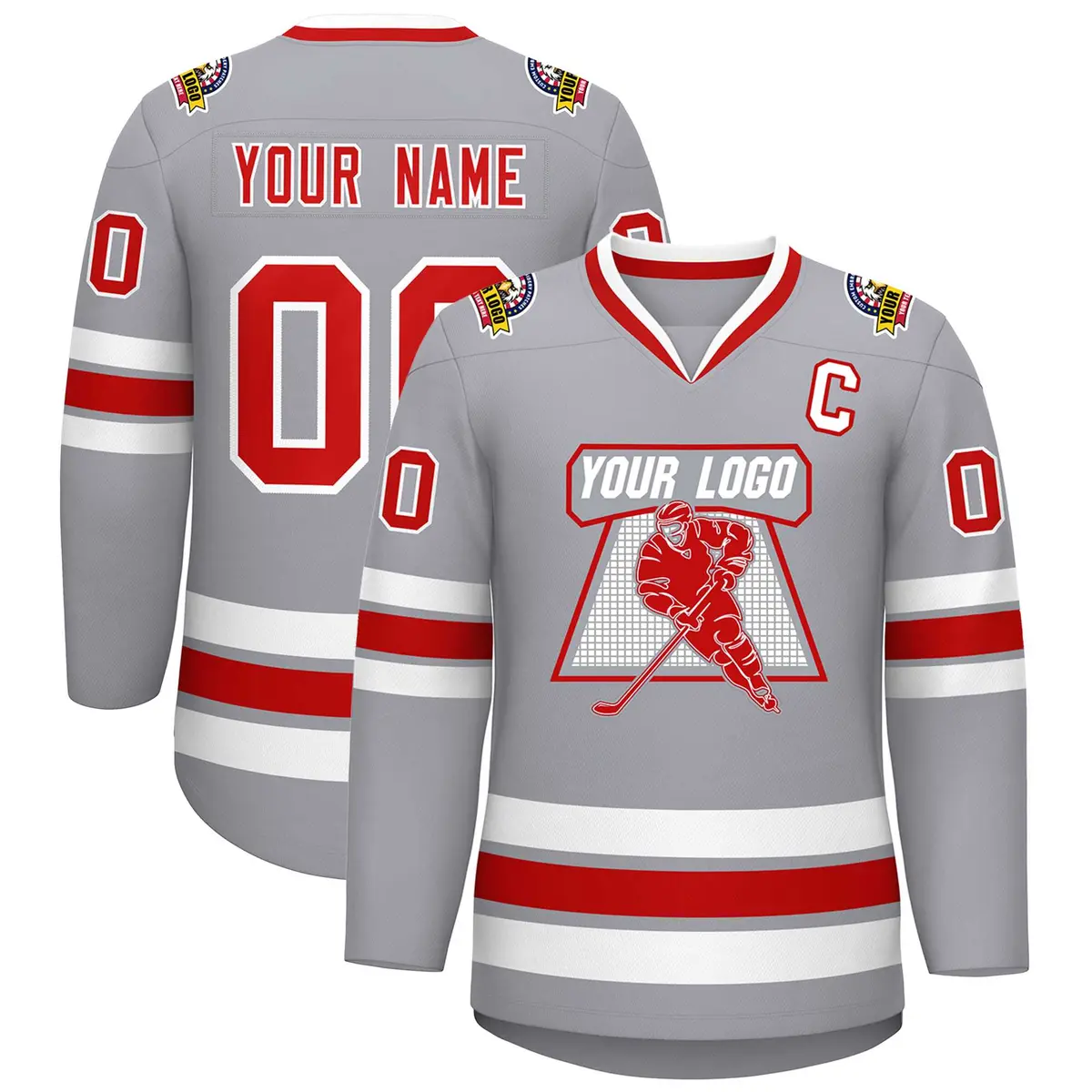 Gray Red-White Classic Style Hockey Jersey