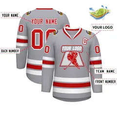 Gray Red-White Classic Style Hockey Jersey 2