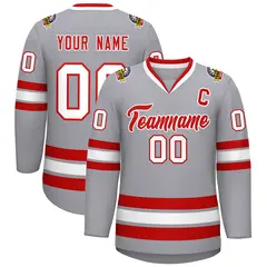 Gray Red-White Classic Style Hockey Jersey 1