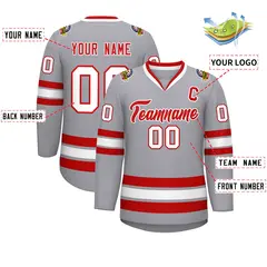Gray Red-White Classic Style Hockey Jersey 2