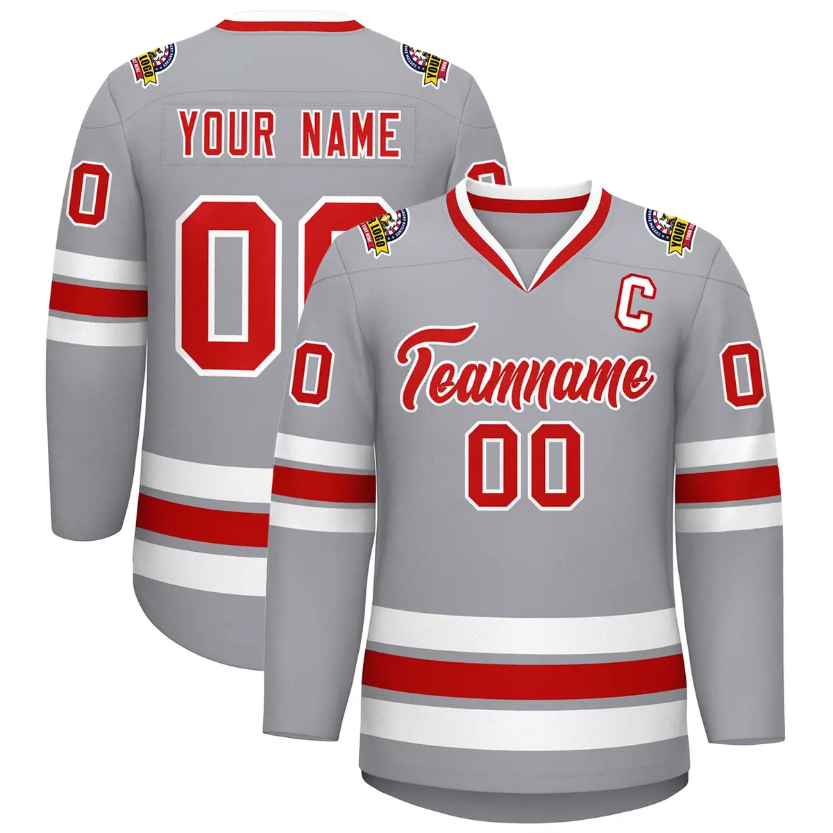 Gray Red-White Classic Style Hockey Jersey