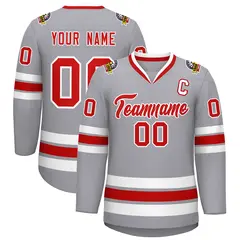 Gray Red-White Classic Style Hockey Jersey 1