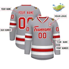 Gray Red-White Classic Style Hockey Jersey 2