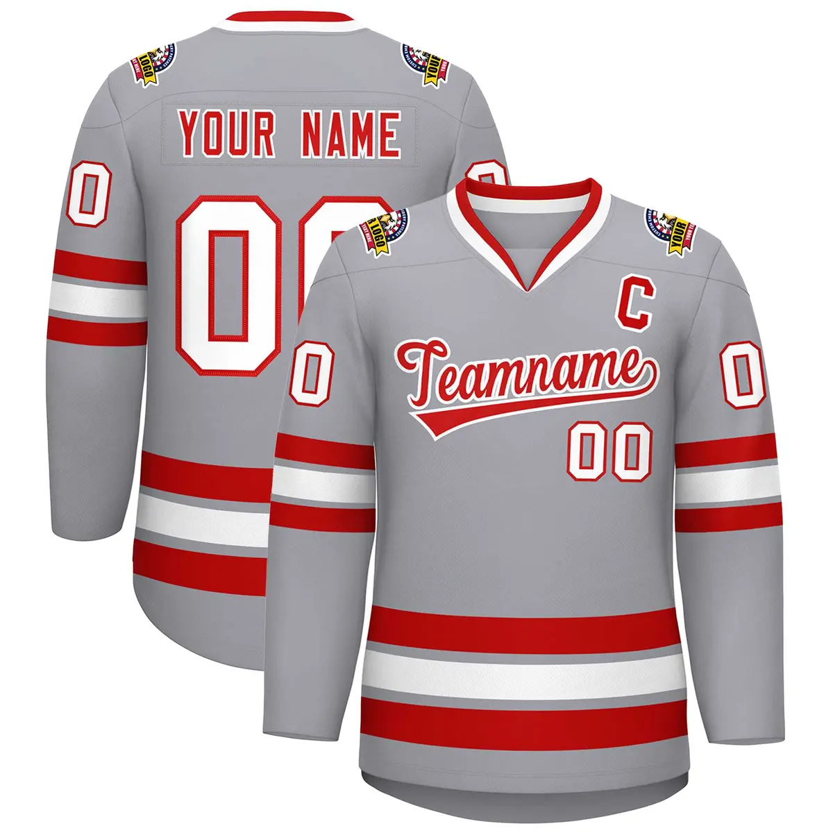 Gray Red-White Classic Style Hockey Jersey
