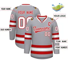 Gray Red-White Classic Style Hockey Jersey 2