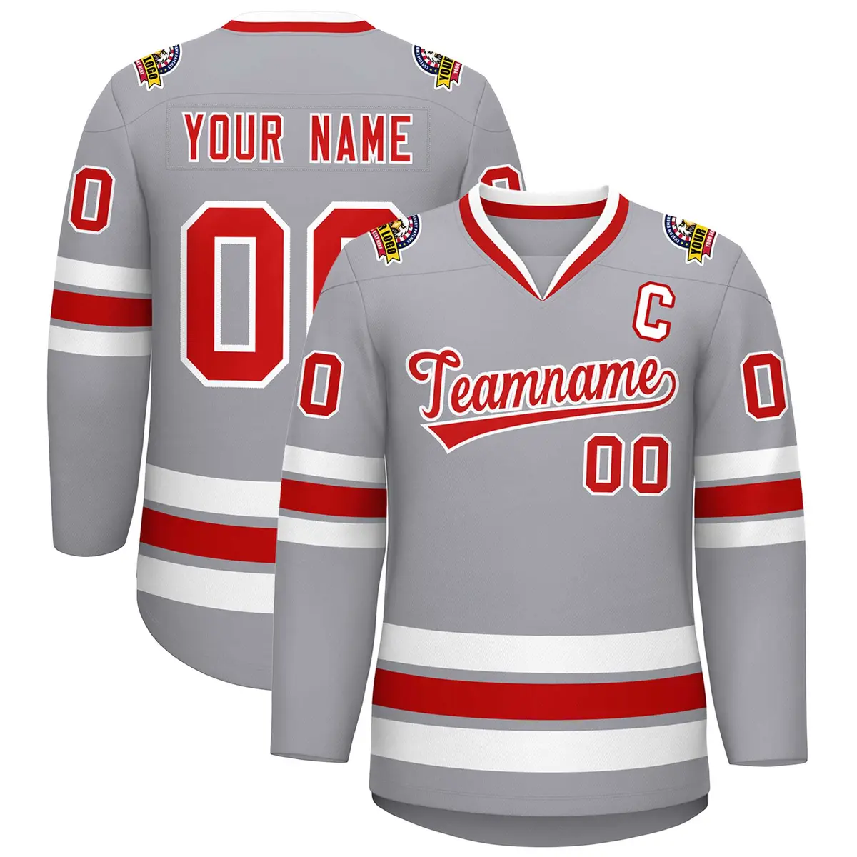 Gray Red-White Classic Style Hockey Jersey