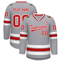 Gray Red-White Classic Style Hockey Jersey 1