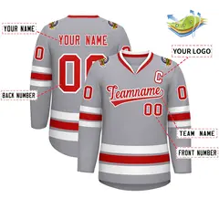 Gray Red-White Classic Style Hockey Jersey 2